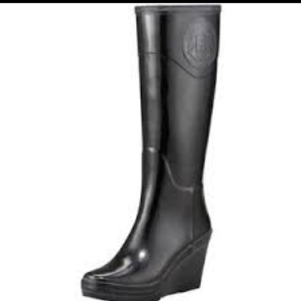 Hunter Crest Wedge Black Boots